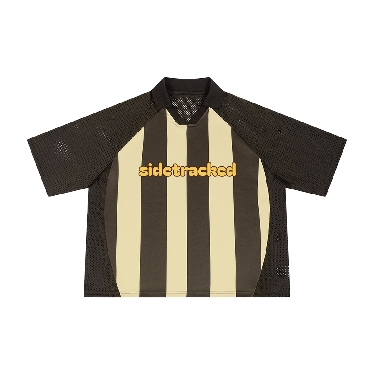 Sidetracked Gold Stripe Mesh Jersey in coffee and apricot