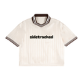 Sidetracked After Hours cream soccer jersey with espresso striped trim
