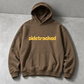 Sidetracked puff hoodie in washed brown with gold 3D puff embroidery wordmark